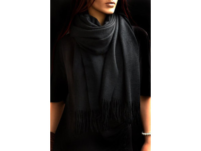 Luxe in zwart: onze echte dikke wollen cashmere sjaal met franjes, zwart, uniseks