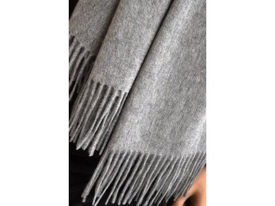 Echte dikke wollen cashmere sjaal met franjes, grijs, uniseks