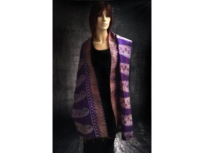 Zijden vintage kantha sjaal, paars bordeaux en mosterdgeel