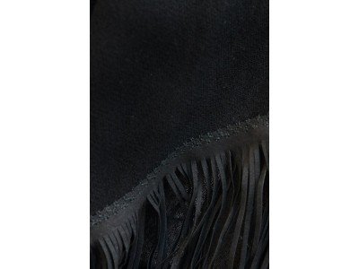Elegante wollen sjaal of omslagdoek, zwart, driehoek dubbel, suede franjes