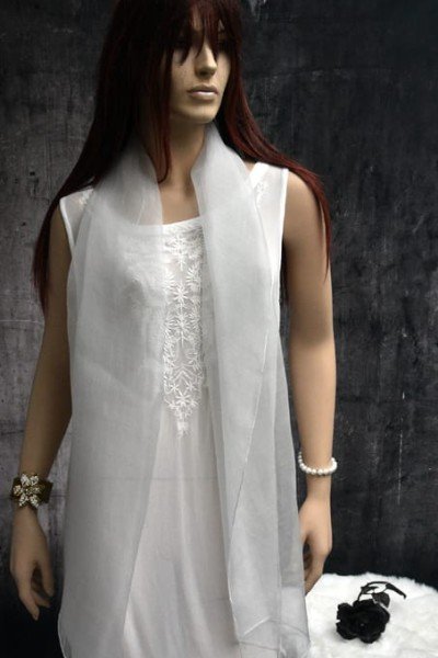 Elegante organza zijden sjaal, artic wolf, pastelgrijs