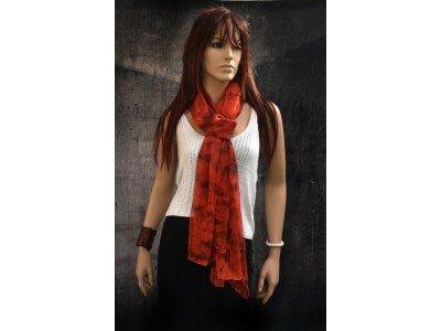 Elegante chiffon zijden sjaal, rood en zwart, extra lang
