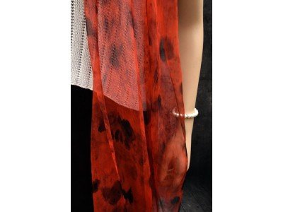 Elegante chiffon zijden sjaal, rood en zwart, extra lang