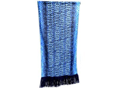 Katoenen sjaal, blauw, turquoise, suedine franjes