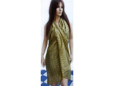 Pareo of sjaal, viscose, licht geel en grijs