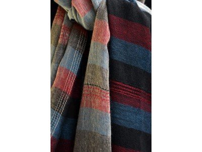 Wollen sjaal, strepen, zwart, bordeaux, blauw