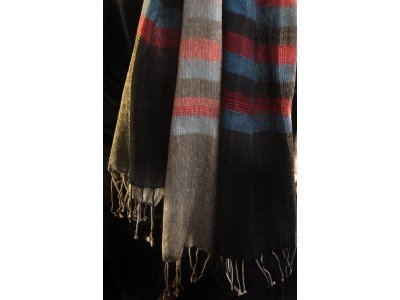 Wollen sjaal, strepen, zwart, bordeaux, blauw