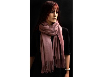 Echte dikke wollen cashmere sjaal met franjes, perzik
