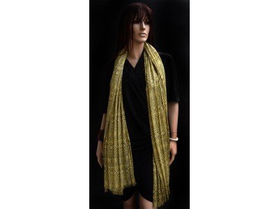 Pareo of sjaal, viscose, licht geel en grijs