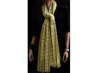 Pareo of sjaal, viscose, licht geel en grijs