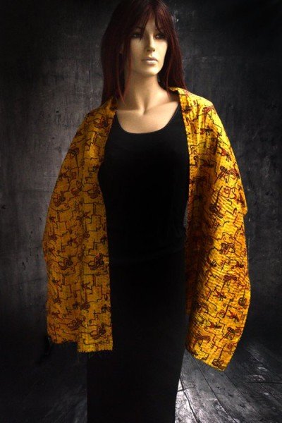 Zijden vintage kantha sjaal, geel, rood en zwart