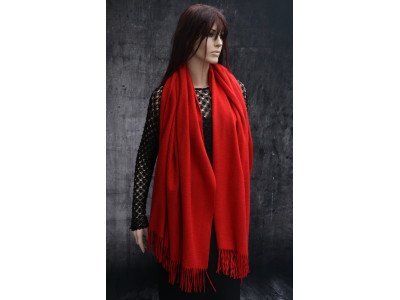 Echte dikke wollen cashmere sjaal met franjes, rood, uniseks 