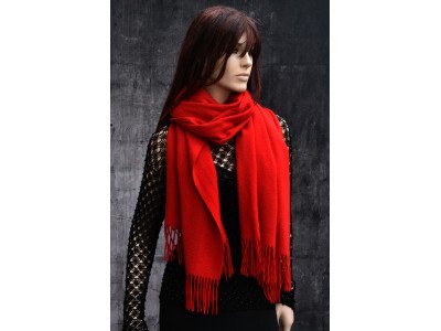 Echte dikke wollen cashmere sjaal met franjes, rood, uniseks 
