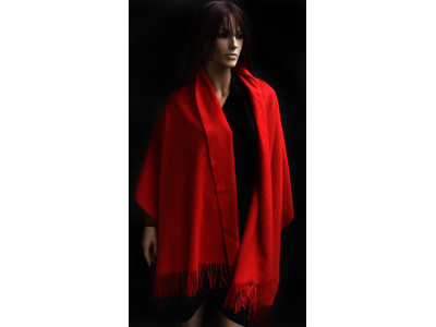 Echte dikke wollen cashmere sjaal met franjes, rood, uniseks 